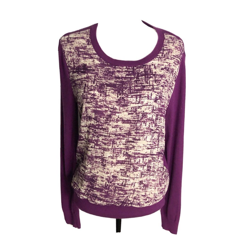 Ann Taylor Sweater‎ Size M Purple Crew Neck Long Sleeve Top Woven/ Knit